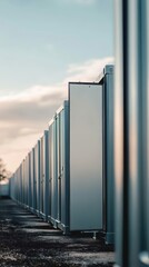 Obraz premium Shipping containers at busy port with blank branding space for logistics