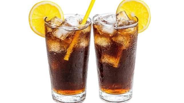 Refreshing cold drinks with ice and lemon slices enjoyed during a sunny afternoon gathering