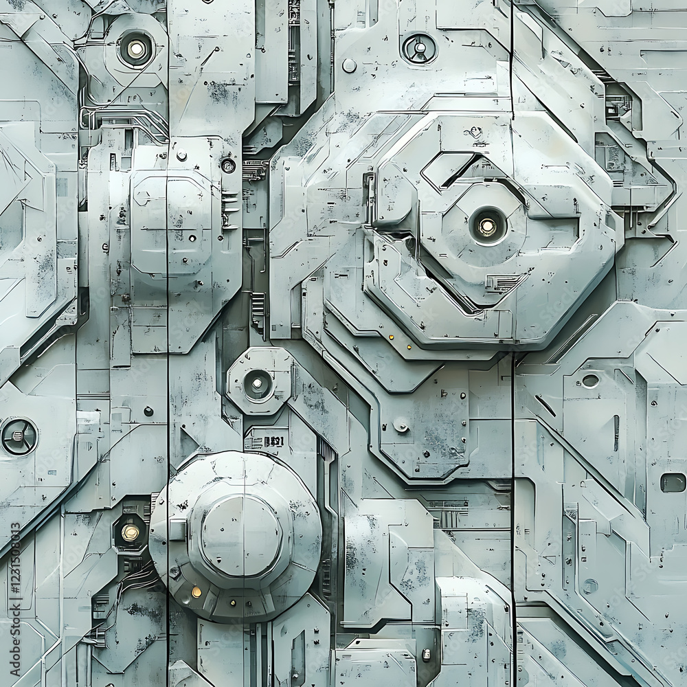 Poster futuristic wall design with intricate patterns and textures, showcasing hyper realistic aesthetic. m