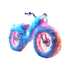 Fluffy 3D Cartoon Bicycle with Glowing Wheels Isolated on Transparent Background