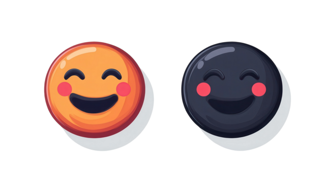 Smiling cartoon faces in orange and black colors showcasing expressions of joy and happiness