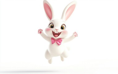 Obraz premium Happy Easter bunny jumping, white background, spring