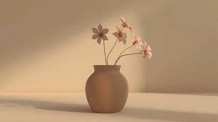 A simple vase with a few delicate flowers, captured on a plain, neutral background for a clean aesthetic