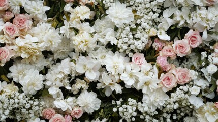 Stunning Floral Wall Background of White and Pink Roses