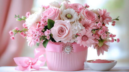 Obraz premium pink roses in vase
