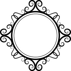 round frame, pattern, border set in black, classic baroque style, damask ornament