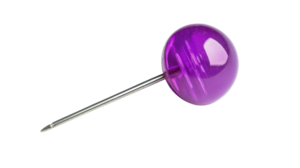 Purple round head pin on transparent background
