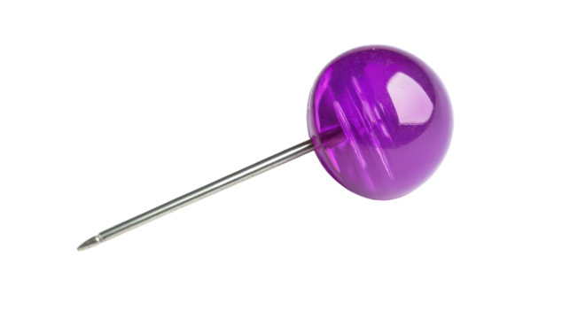 Purple round head pin on transparent background