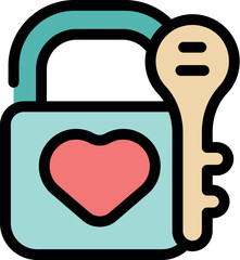 Padlock with heart shape and key symbolizing love, relationships, and security