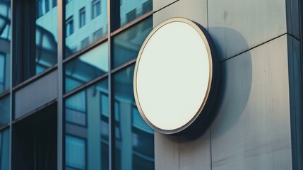 sing show blank round sign board attached on concrete structure wall of the building information billboard commercial advertising