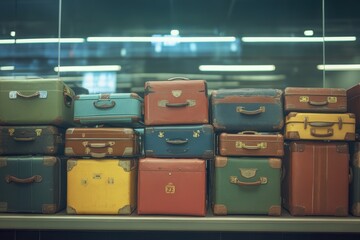 Vintage Suitcases Stacked Airport Departure Lounge