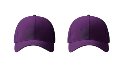 Two purple baseball caps displayed side by side showcasing their simple design and unadorned style for casual wear