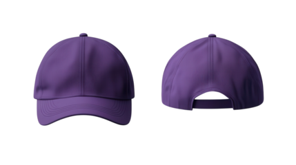 Unique purple cap design showcasing front and back views in a bright setting