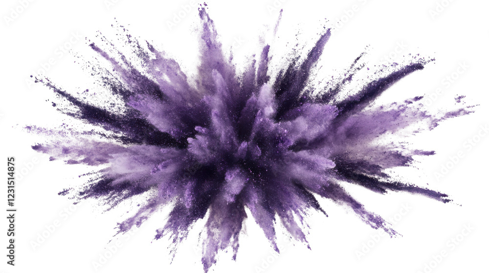 Poster purple powder explosion creating abstract shape on transparent background
