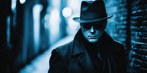 A suspicious shady character in a dark alley, depicted with shadowy details.