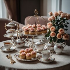 Elegant afternoon tea set with roses