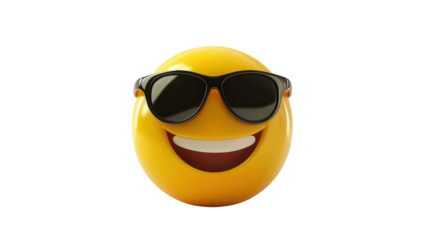 Happy yellow emoji wearing sunglasses with a wide smile and cheerful expression
