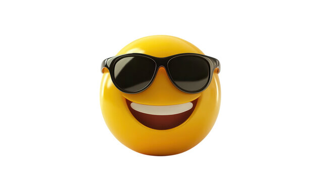 Naklejki Happy yellow emoji wearing sunglasses with a wide smile and cheerful expression