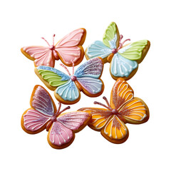 Butterfly-Shaped Cookies with Colorful Icing Isolated on Transparent Background