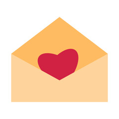 Envelope with a heart inside. Mail, love letter or stationery theme. Valentines Day element in flat style isolated on white background