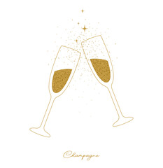 Glasses of champagne. Party cheers toast festive decoration. Trendy flat style. Vector illustration.