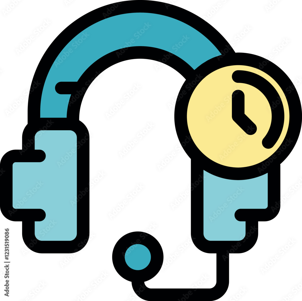 Poster headset with clock symbolizes efficient time management in a call center environment, prioritizing c