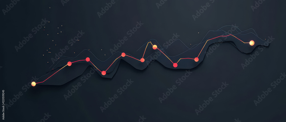 Poster business finance growth curve with 3d effect showcasing data trends and fluctuations. vibrant colors