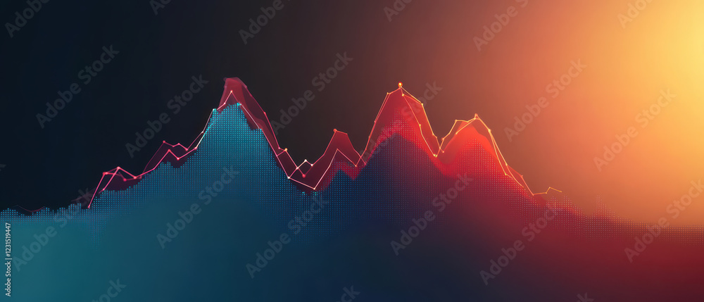 Poster dynamic growth curve with 3d effect, showcasing financial trends and data visualization. vibrant col