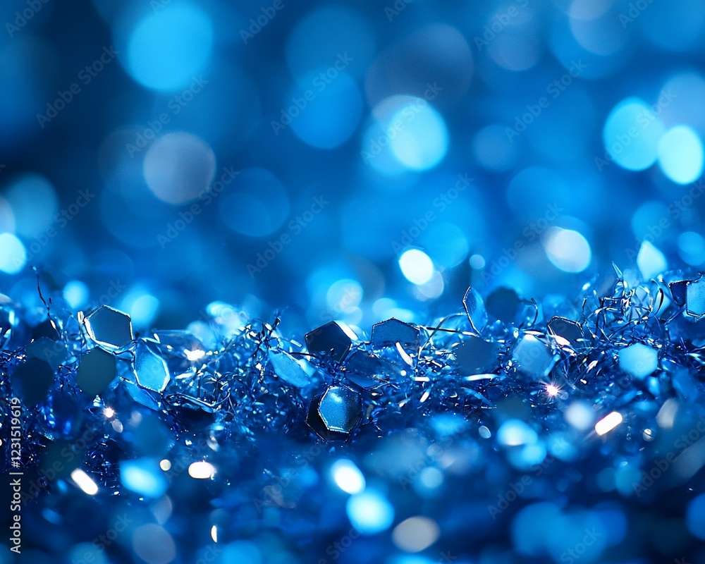 Poster abstract blue bokeh background with shiny metallic texture.