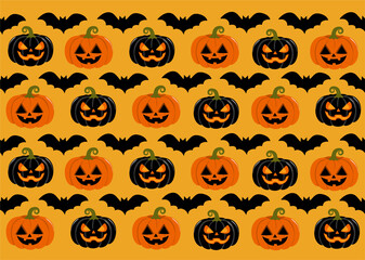 halloween pumpkin and bats seamless pattern