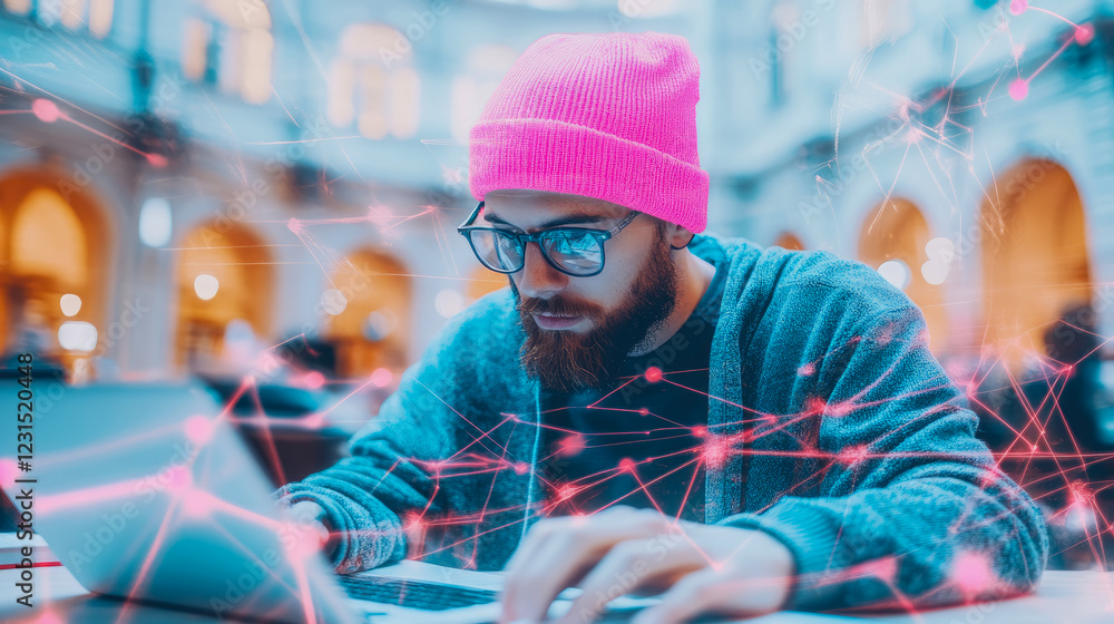 Aufkleber a hipster programmer connecting globally