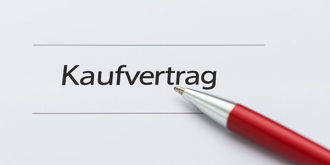 Obraz premium Kaufvertrag der zur Unterschrift ist. Kugelschreiber liegt auf dem Tisch. Vertrag - Kaufen - Unterschrift