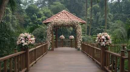 Obraz premium Romantic Gazebo Wedding Bridge in Lush Forest