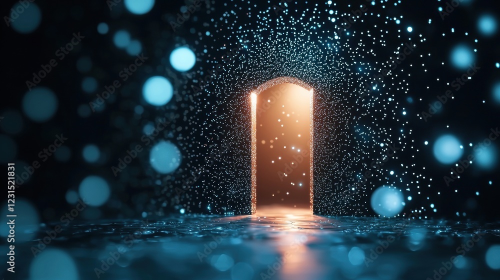 Poster security risk vulnerability open door in a dark room with a spotlight shining on sensitive data, rep
