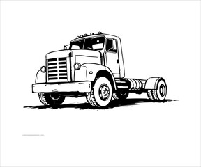truck on a white background, vector illustration, monochrome