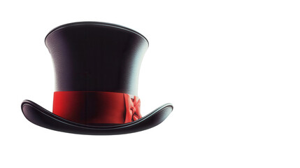 Classic top hat with a red ribbon displayed against a bright white background, perfect accessory for formal events and performances