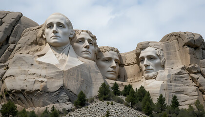 Obraz premium Mount Rushmore in South Dakota shows four US presidents: Washington, Jefferson, Roosevelt, Lincoln.