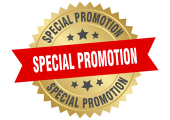 special promotion. special promotion round red and gold label isolated on transparent background