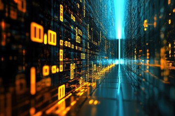 Abstract representation of digital currency with glowing blockchain patterns in the background