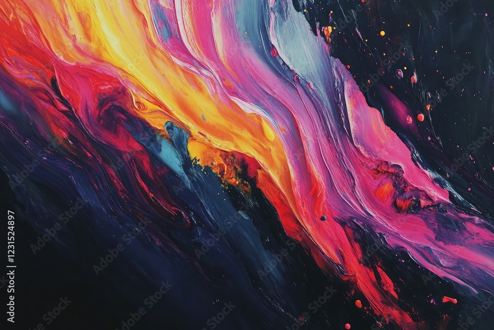 Poster abstract splash of vibrant paint in motion against a black background for dynamic and creative visua
