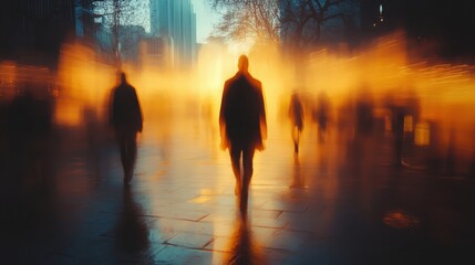 Fototapeta premium Group of diverse people walking together down a city street during daylight hours