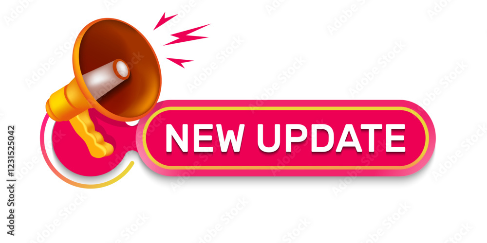 Poster new update icon. special offer sign. rounded label with megaphone icon and text new update. new upda
