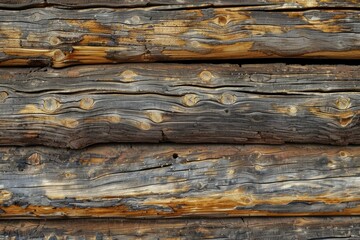 Fototapeta premium Photo of old log cabin wooden wall texture. Background texture for backdrops or mapping