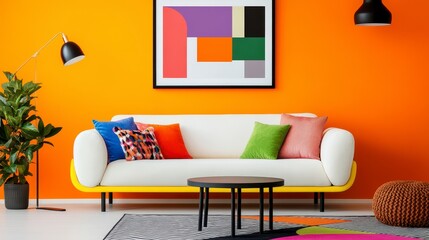 Vibrant and Modern Living Room with Colorful Decor and Artwork