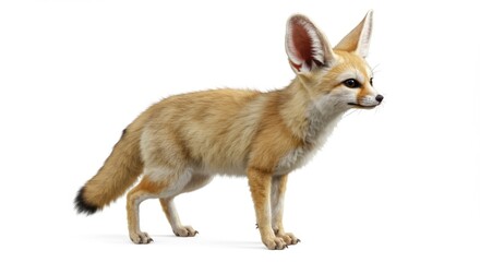 Fototapeta premium Fennec fox standing gracefully on white background, showcasing its features