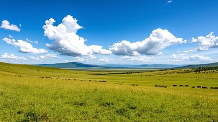 Serene Landscape of Rolling Green Hills and Expansive Blue Sky