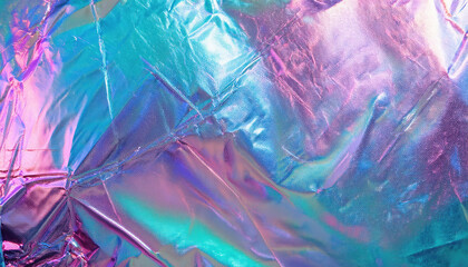 Holographic abstract background with vibrant colors in violet, pink, and mint