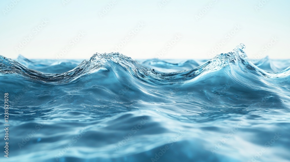 Poster water waves on a blue background with light reflections and texture patterns in aquatic environment