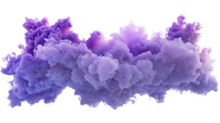 Purple smoke cloud forming an abstract shape on transparent background