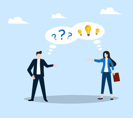 business people with bubbles question and idea 